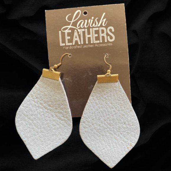NEW LAVISH LEATHERS -- Pierced Earrings, Leather, Light Blue/Gold - Picture 2 of 4